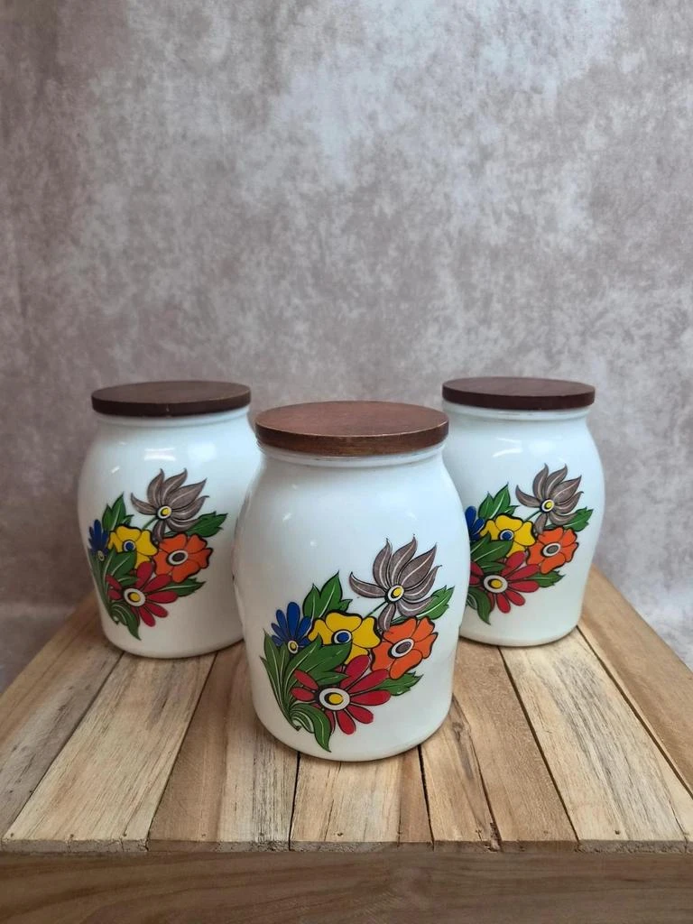 Lot de 3 potes de provision vintage Brf – Café, Farinha e Açúcar – vidro opalino – photo 3